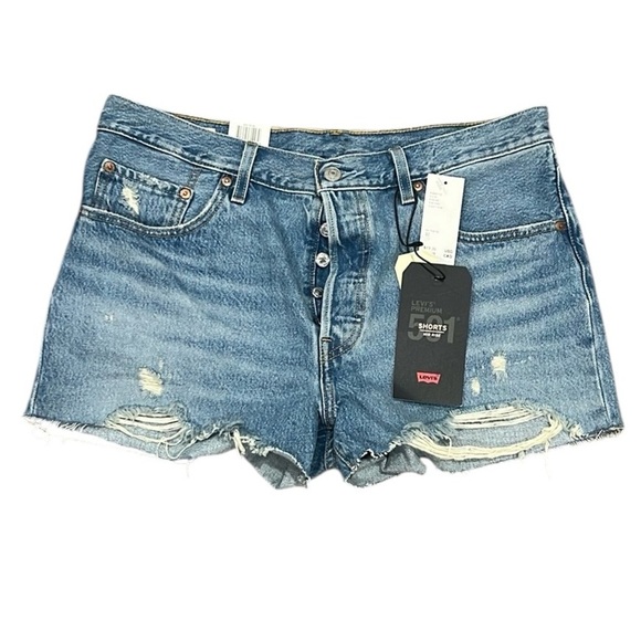 Levi’s premium 501 midrise denim distressed jean shorts size 32 NWT - Picture 1 of 9